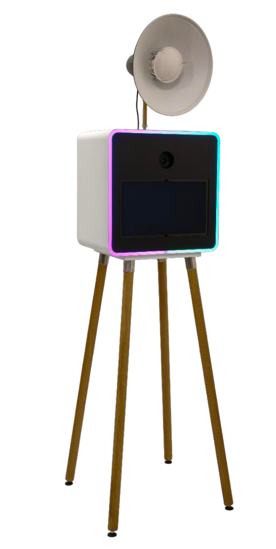 Fotobox Eine moderne Fotobox mit vier Beinen und einem großen Fotoblitz auf der Oberseite.